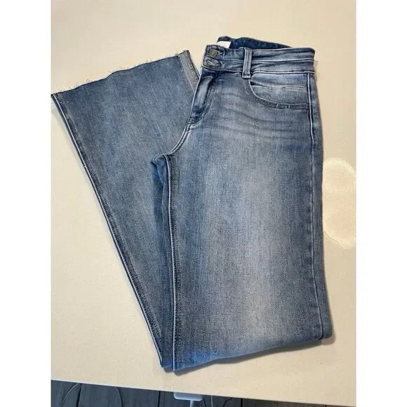 Kancan Selena Light Wash Mid Rise Flare Jeans with Raw Hem size 9/28 - Picture 5 of 13